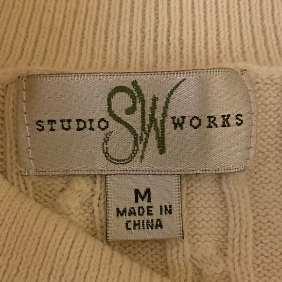Studio Works Cable Knit Sweater Womens Size Medium Cozy Warm Wrapped Neck - Picture 4 of 6
